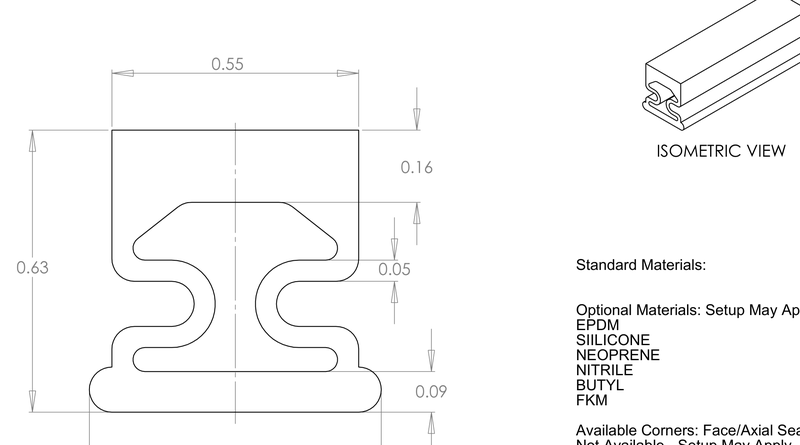 DR-101 inflatable seal profile engineering drawing