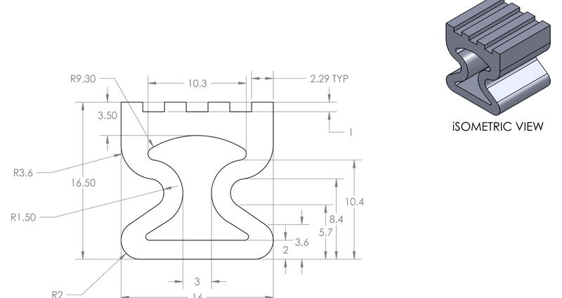 DR-105 inflatable seal profile engineering drawing