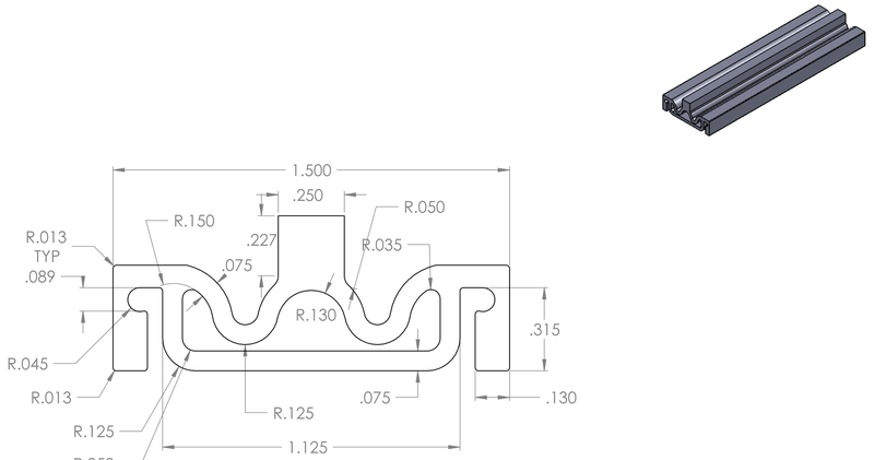 DR-126 inflatable seal profile engineering drawing