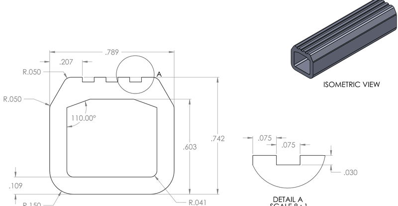 DR-128 inflatable seal profile engineering drawing