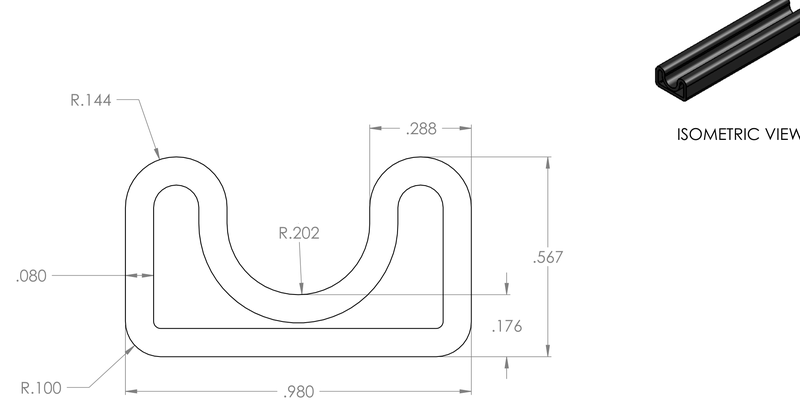 DR-140 inflatable seal profile engineering drawing