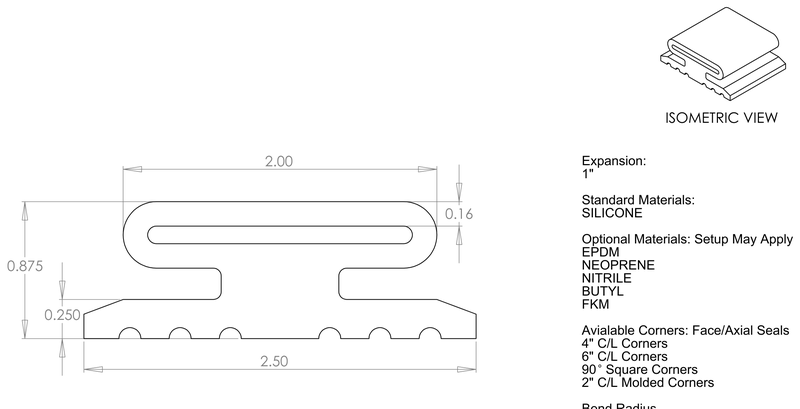 DR-3M inflatable seal profile engineering drawing