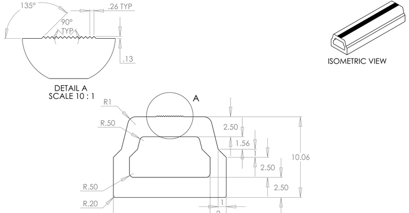 DR-43 inflatable seal profile engineering drawing