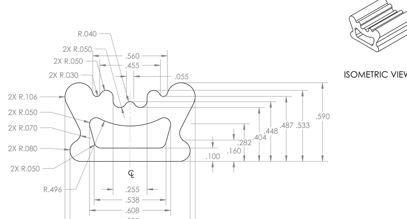 DR-58 inflatable seal profile engineering drawing
